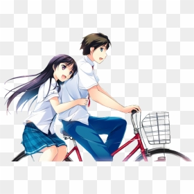 Anime Couple Bike Ride, HD Png Download - heart with wings png