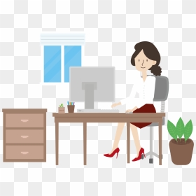 Illustration Of A Woman Sat At A Desk Using Hr Software - Drawer, HD Png Download - cartoon table png