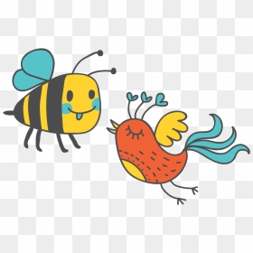 Clipart Birds Bee, Clipart Birds Bee Transparent Free - Cartoon Birds And Bees, HD Png Download - honey bees png