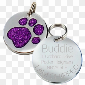 Silver Dog Tag With Sparkly Blue Pawprint, HD Png Download - purple glitter png