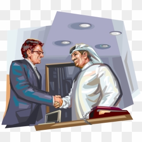 Vector Illustration Of Western Businessman Shaking - Arab Businessmen Vector, HD Png Download - shake hands png