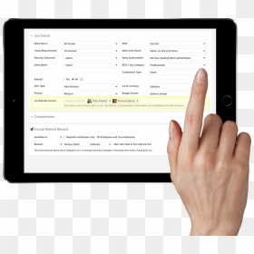 Hand On Tablet Using Job Details And Permissions Page - Tablet Computer, HD Png Download - nimbus 2000 png
