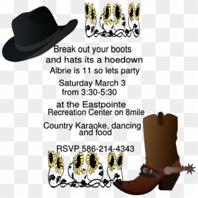 Transparent Karaoke Clip Art - Hoedown Invitation Clipart, HD Png Download - cowboy boots and hat png