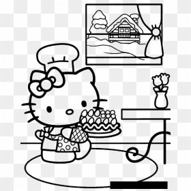 Hello Kitty Making Cake 7be1 Coloring Pages - Hello Kitty Printable Coloring Pages Birthday, HD Png Download - hello kitty head png