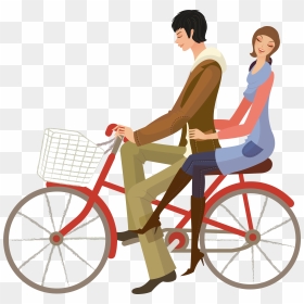 Hand Drawn Cartoon Couple Cycling Decoration Vector - Cyclist Cartoon Png, Transparent Png - lovers png