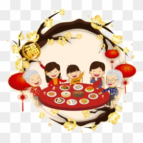 This Graphics Is Hand Drawn Cartoon Family Reunion - Chinese New Year ...
