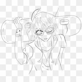 Drawing Skateboard Anime - Line Art, HD Png Download - anime lineart png
