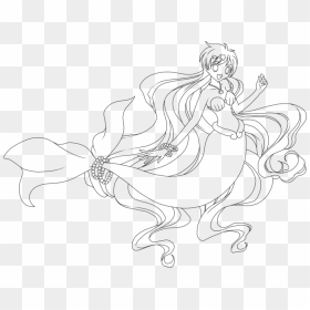 Realistic Anime Mermaid Coloring Pages - Line Art, HD Png Download - anime lineart png