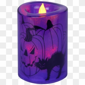 Led Pillar Candle Halloween - Halloween Led Candles Purple, HD Png Download - halloween black cat png