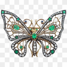 Emerald Diamond Silver And 14 Karat Gold Butterfly - Brooch, HD Png Download - gold butterfly png