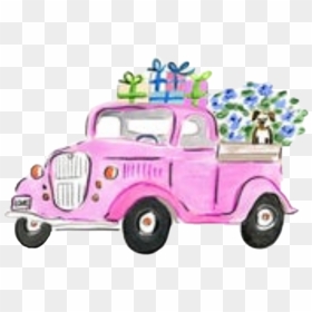#watercolor #truck #pink #christmastruck #gifts #presents - Watercolor Car With Flowers, HD Png Download - gifts.png