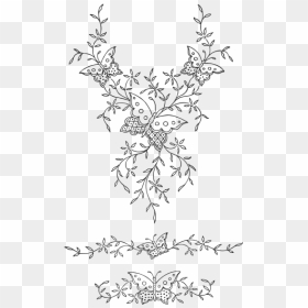 Ornamental Butterflies And Flowers - Embroidery Butterfly Flower Pattern, HD Png Download - design black and white art flower png