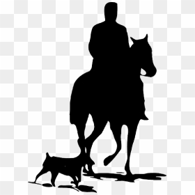 Silhouette, Dog, Horse, Riding, Animal, Mammal, Ride - Man On Horse Silhouette, HD Png Download - horse riding png