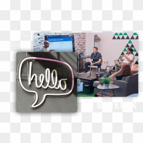 Montage Of Sideqik Office And A Neon Hello Sign - Approaching Influencers, HD Png Download - stack of jeans png