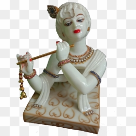 White Marble Look Kanha Ji Beautiful Statue With Bansari - Figurine, HD Png Download - marble statue png