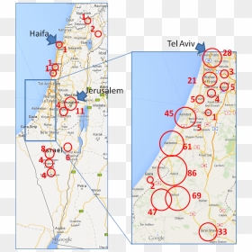 Map Of Rockets In Israel, HD Png Download - israel map png