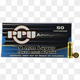 Ppu Blank Ammo, Ppu Ppb9l 9mm Luger Blank 50/20 - Bullet, HD Png Download - luger png