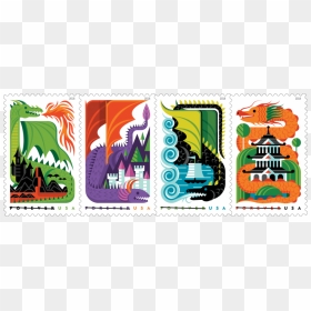 Usps 2018 Stamps - Dragon Stamps Usps, HD Png Download - made in usa stamp png
