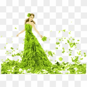 Sustainable Dry Cleaning - Girl In Green Dress, HD Png Download - dry leaves png