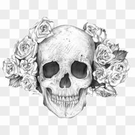 Skull Face With Roses, HD Png Download - caveira png