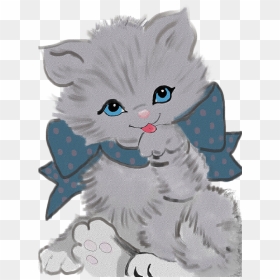 Grey Fluffy Cartoon Cat, HD Png Download - kitty cat png