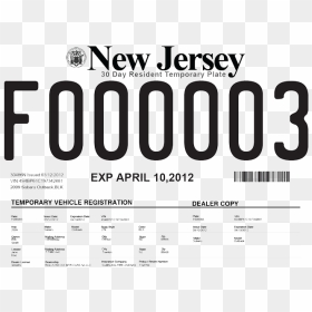 New Jersey Temporary Plate Fake, HD Png Download - blank license plate png