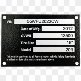 Custom Vin Plate - Trailer Vin Plate Engraving, HD Png Download - blank license plate png