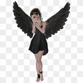 Angel Black And White Transparent & Png Clipart Free - Girl With Black Wings, Png Download - dark angel png
