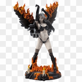 Female Dark Angel With Flaming Wings Statue - Statue, HD Png Download - dark angel png