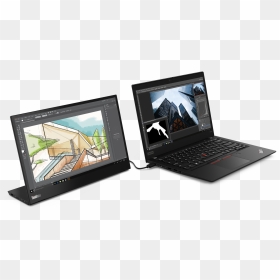 02 Thinkvision M14 Hero With Laptop Right Handed User - Lenovo M14, HD Png Download - m14 png