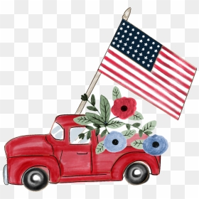 #vintagetruck #poppies #americanflag #america #floralart - Model Car, HD Png Download - vintage american flag png