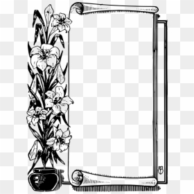 Black And White Scroll Border, HD Png Download - white flower clipart png