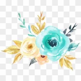 Teal Watercolor Flowers Png, Transparent Png - gold flowers png