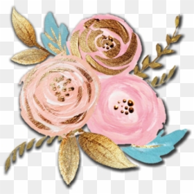Pink And Gold Watercolor Flowers, HD Png Download - gold flowers png