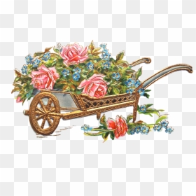 Wheelbarrow With Flowers, HD Png Download - gold flowers png