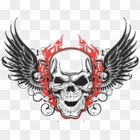 Skull With Wings And Flames Tattoo, HD Png Download - goat skull png