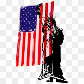 Statue Of Liberty Cartoon With Flag, HD Png Download - statue of liberty png