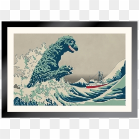 Great Wave Off Kanagawa With Godzilla, HD Png Download - godzilla png