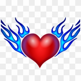 Cartoon Heart With Flames, HD Png Download - heart with wings png