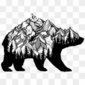 Bear With Trees Silhouette, HD Png Download - mountain drawing png