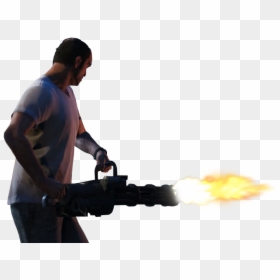 Guy Holding A Mini Gun, HD Png Download - man with gun png