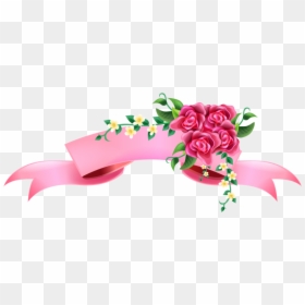 Pink Ribbon With Flower, HD Png Download - ribbon vector black and white png