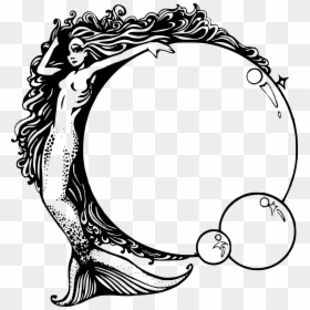 Art Nouveau Black And White, HD Png Download - mermaid drawing png