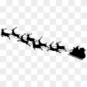 Santa Sleigh Flying 9 Reindeers, HD Png Download - santa and reindeer silhouette png