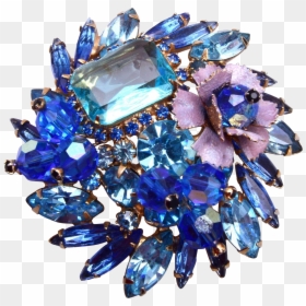 D&e Blue Crystal, Rhinestone And Enameled Flower Brooch - Crystal, HD Png Download - blue crystal png