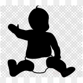 Baby In Diaper Silhouette, HD Png Download - baby sitting png