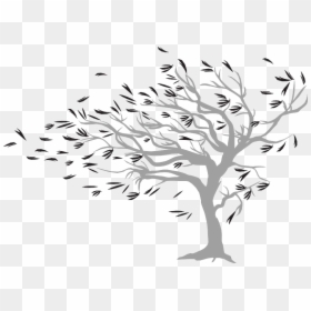Tree Blowing In The Wind Silhouette, HD Png Download - wind png