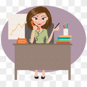 Girl In Office Cartoon, HD Png Download - desk png