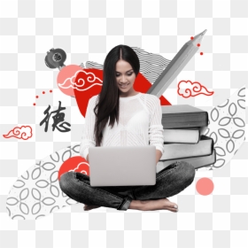 Sitting, HD Png Download - asian people png
