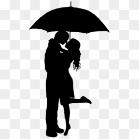 Umbrella Silhouette Couple Kiss, HD Png Download - bed silhouette png